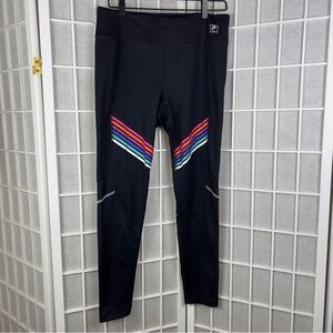 FILA Black Capri Leggings with Rainbow Stripes - Size Large